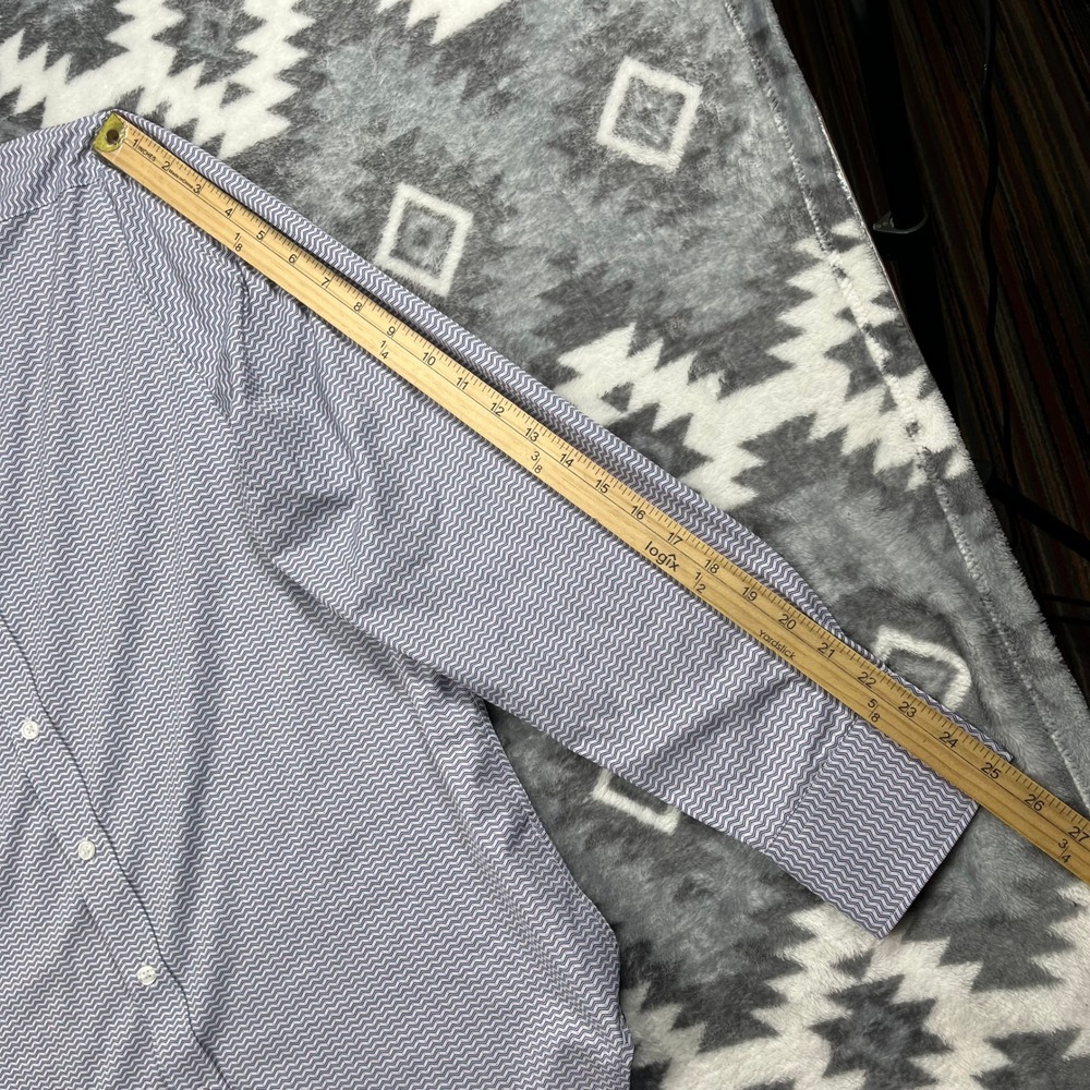 Con.Struct Mens XL Slim Fit 4-Way Stretch Chevron Button Down Shirt Navy White - Picture 7 of 10